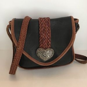 Vintage leather saddle bag w/ heart silver accents